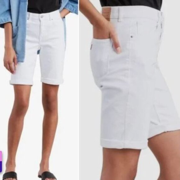 Levi's White High Rise Bermuda Denim Shorts - Size 33 - Picture 1 of 8